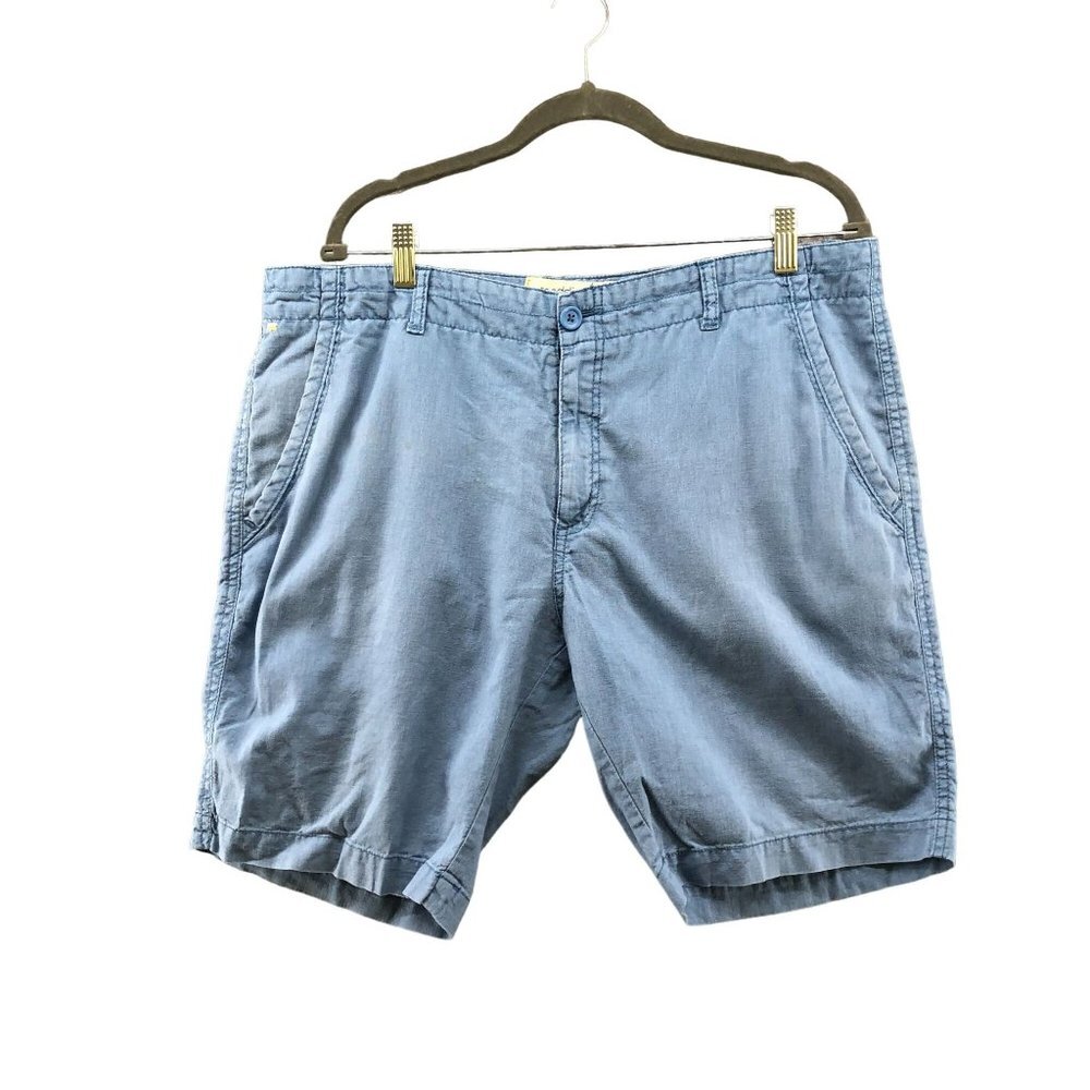 Maddison Linen Blend Chino Shorts Mens Size 38 XL Blue Flat Front 9"‎ Inseam